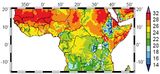 Jahresmitteltemperatur 1960-2000 im Malariagürtel von Afrika Lizenz: public domain